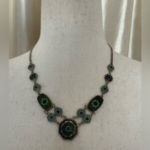 1928  Vintage Inspired  Costume Jewelry Green, Blue and Gold Necklace EUC
